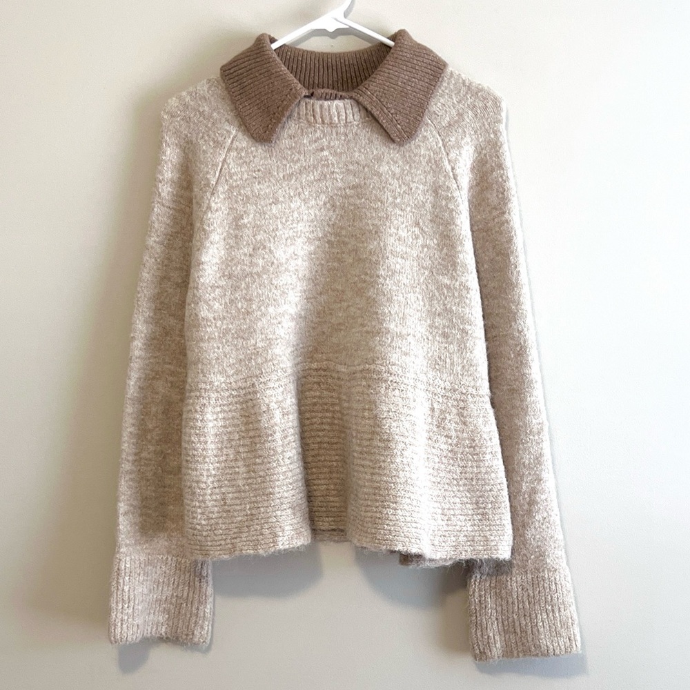 CeCe Collared Peplum Knit Sweater
